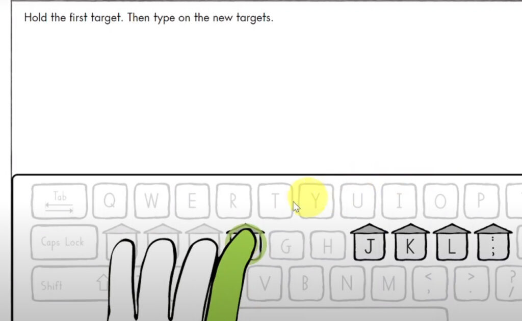 screenshot of keyboard target practice in keyboarding without tears