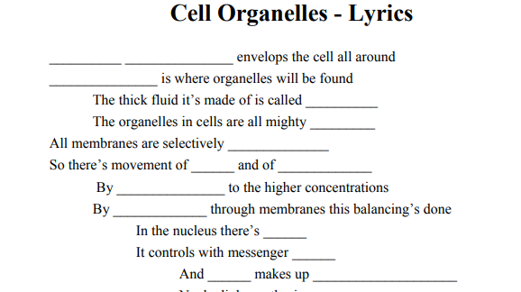 picture of fill in the blank type questions found in lyrical life science