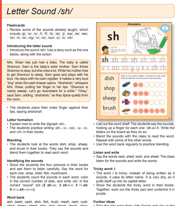 picture of page from jolly phonics teacher's guide