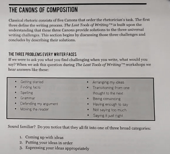 picture of lost tools of writing explaining three canons of writing