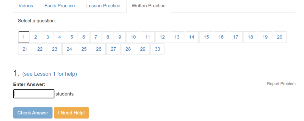 screenshot of my math assistant allowing intermediate saxon users to input their practice question responses 