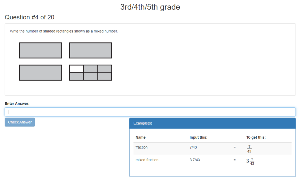 screenshot of placement test question in my math assistant