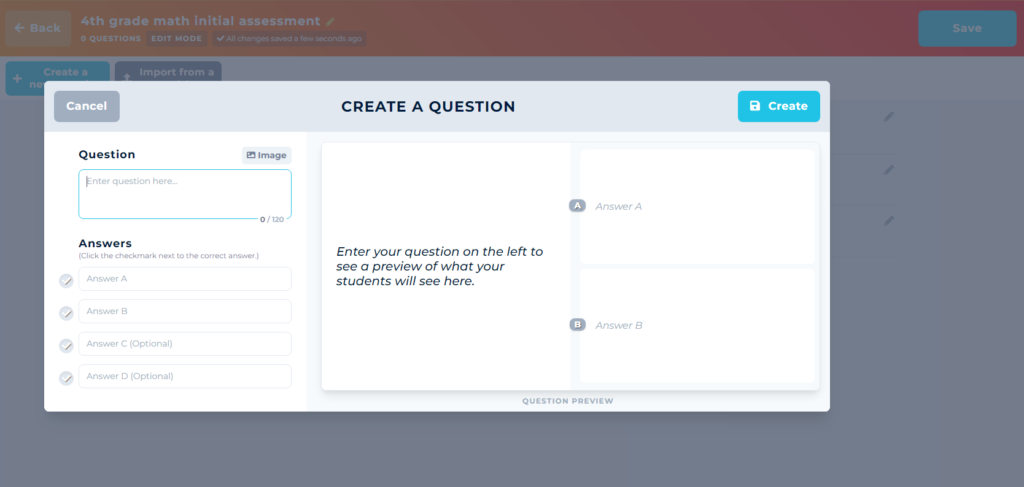 screenshot of assessment builder in legends of learning