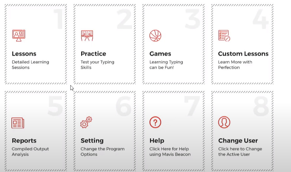 screenshot of menu options in mavis beacon teaches typing