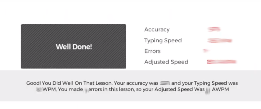 screenshot of results from quiz in mavis beacon teaches typing