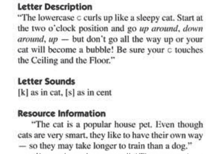 screenshot example of teacher's manual of a reason for handwriting