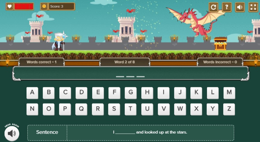 screenshot of more videogame like activities found in vocabclass learning