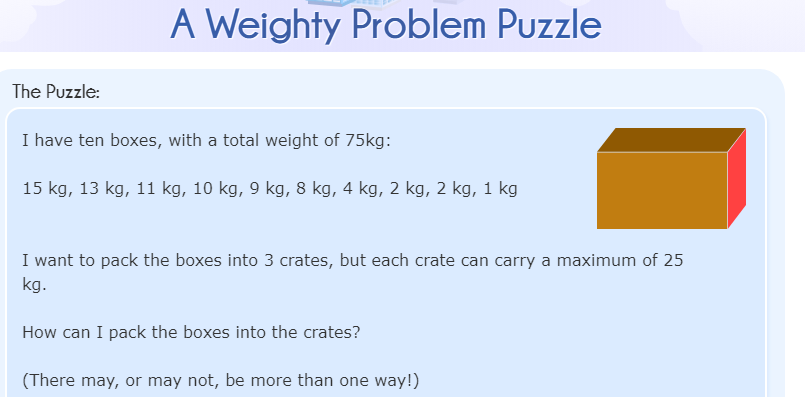 screenshot showing math puzzle type in math is fun