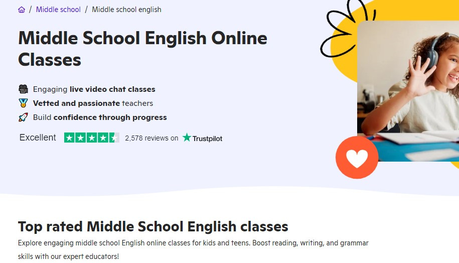 screenshot of results page of english classes on outschool
