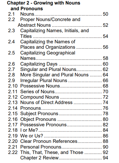 screenshot showing chapter structure in growing with grammar