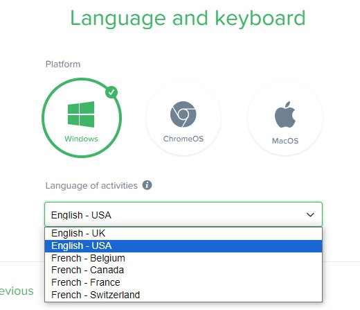 screenshot showing ability to configure my typing pal for different languages and keyboards