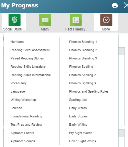 screenshot of student progress tracking ability in mobymax